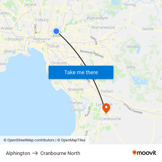 Alphington to Cranbourne North map