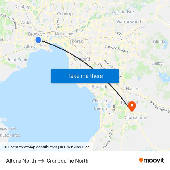 Altona North to Cranbourne North map