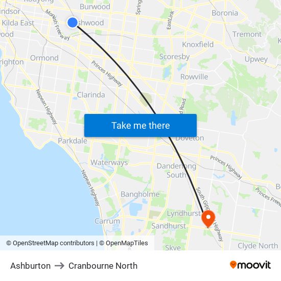 Ashburton to Cranbourne North map