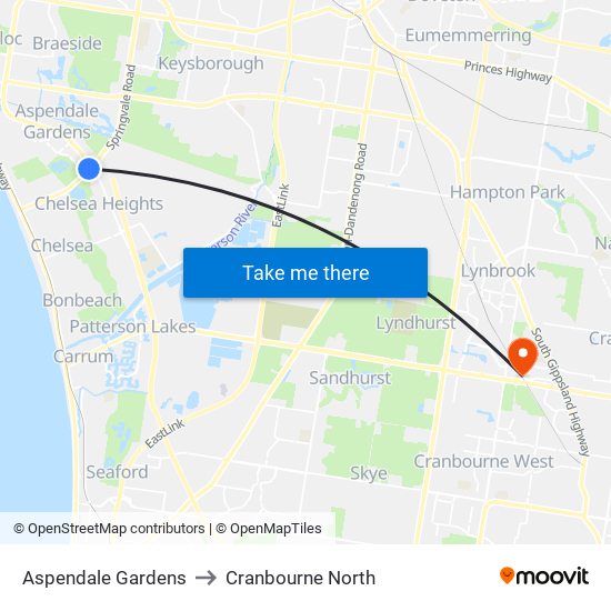 Aspendale Gardens to Cranbourne North map