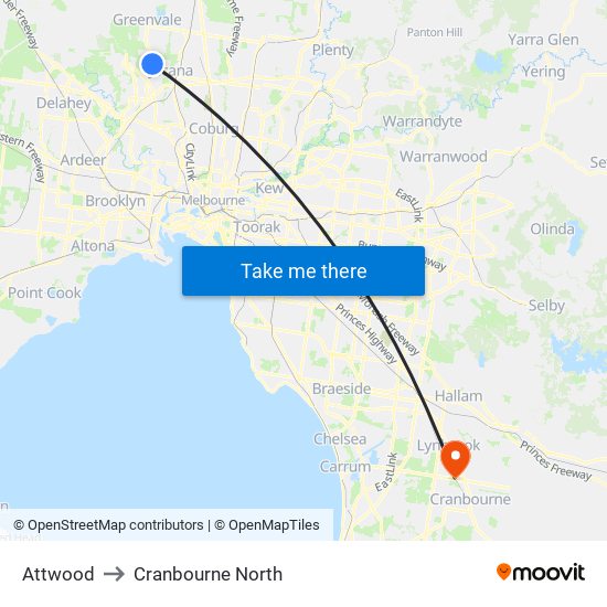 Attwood to Cranbourne North map