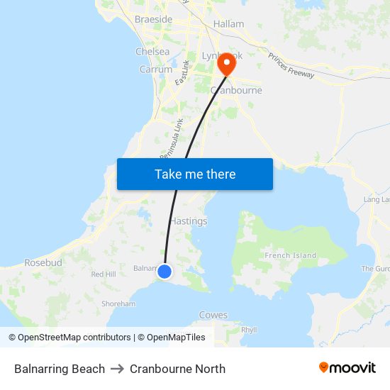 Balnarring Beach to Cranbourne North map