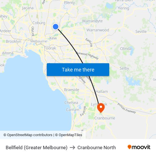 Bellfield (Greater Melbourne) to Cranbourne North map