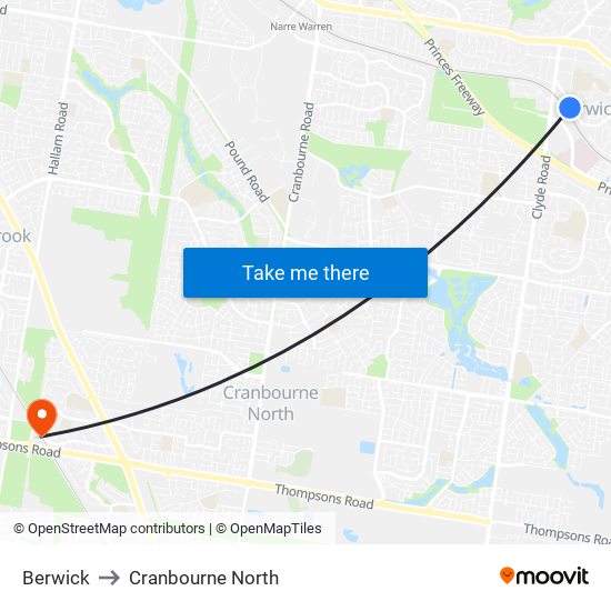 Berwick to Cranbourne North map