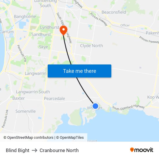 Blind Bight to Cranbourne North map