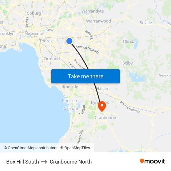 Box Hill South to Cranbourne North map