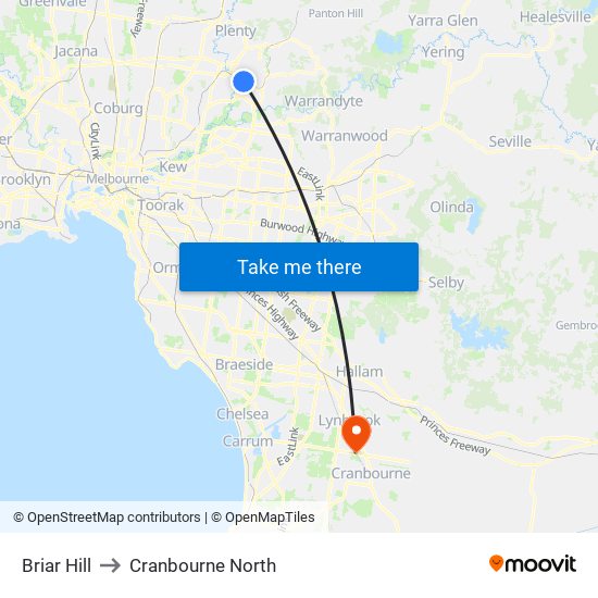 Briar Hill to Cranbourne North map