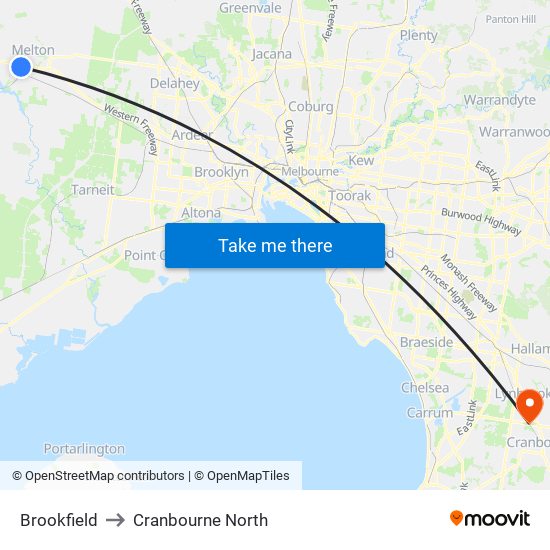 Brookfield to Cranbourne North map