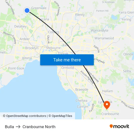 Bulla to Cranbourne North map
