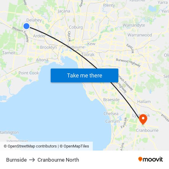 Burnside to Cranbourne North map