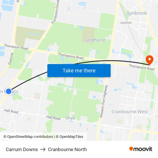 Carrum Downs to Cranbourne North map