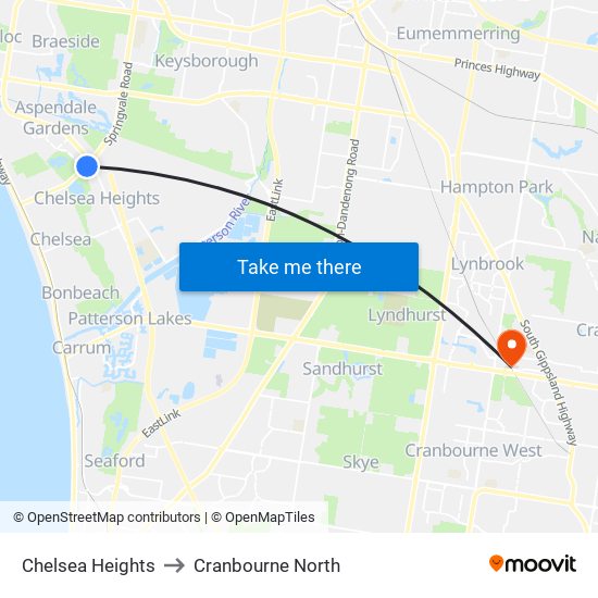 Chelsea Heights to Cranbourne North map