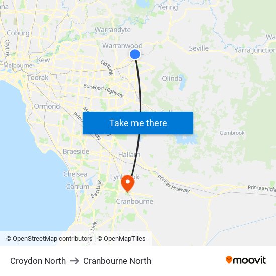 Croydon North to Cranbourne North map