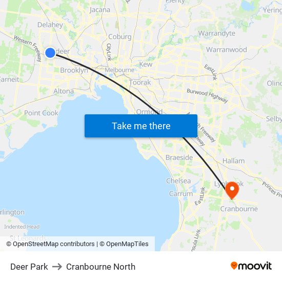 Deer Park to Cranbourne North map