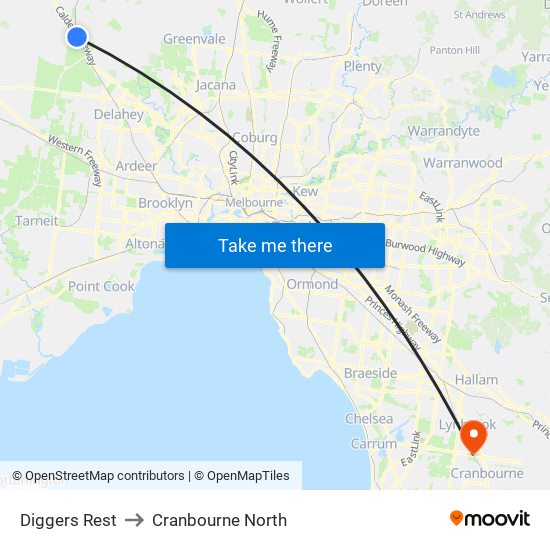 Diggers Rest to Cranbourne North map