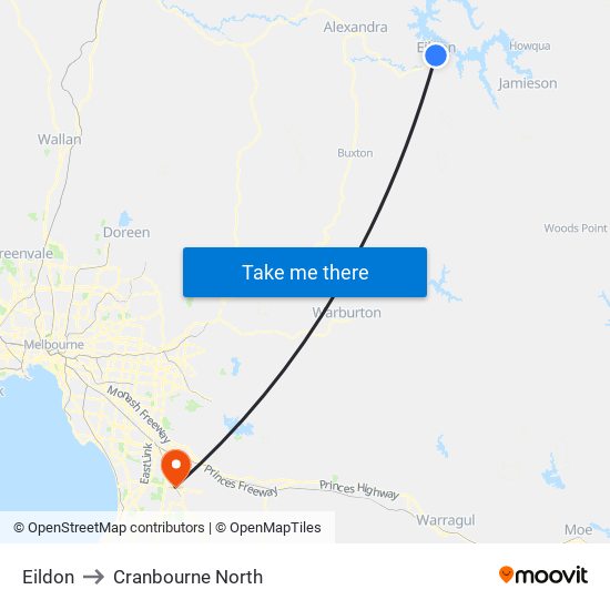 Eildon to Cranbourne North map