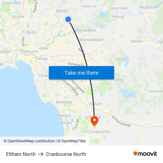 Eltham North to Cranbourne North map