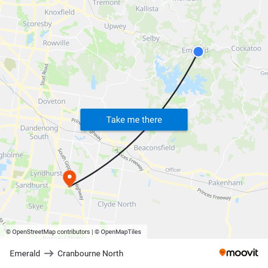 Emerald to Cranbourne North map