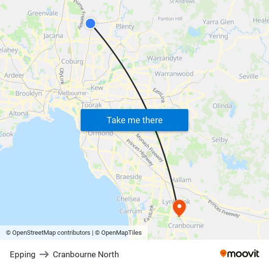 Epping to Cranbourne North map