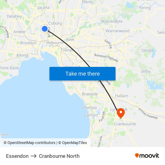 Essendon to Cranbourne North map