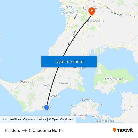 Flinders to Cranbourne North map