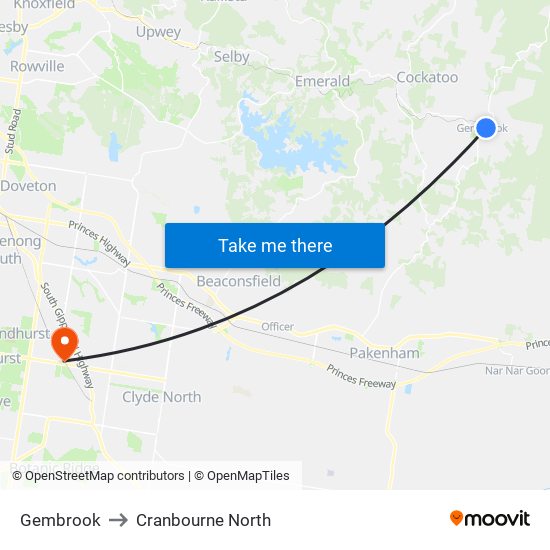 Gembrook to Cranbourne North map