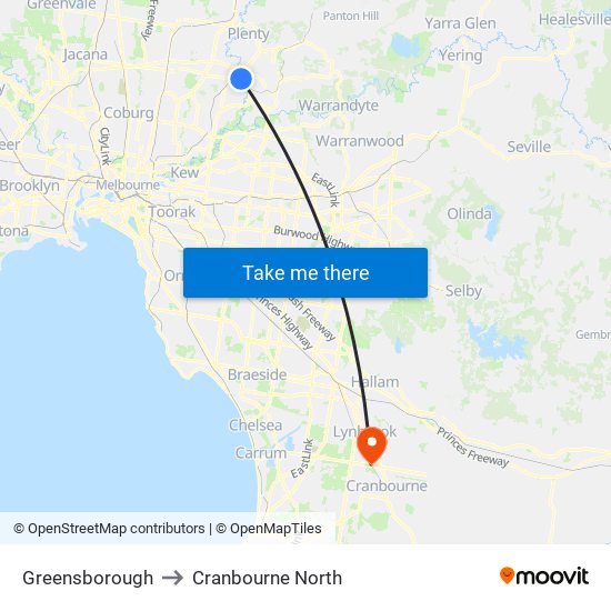 Greensborough to Cranbourne North map