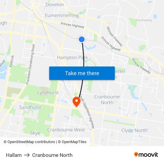 Hallam to Cranbourne North map