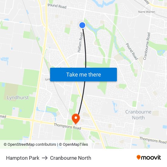 Hampton Park to Cranbourne North map