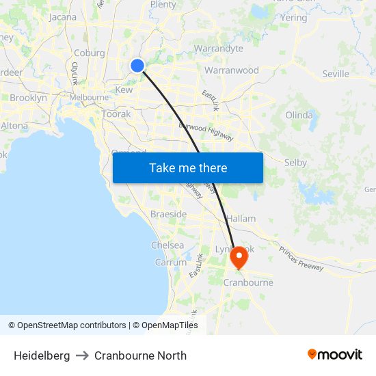 Heidelberg to Cranbourne North map