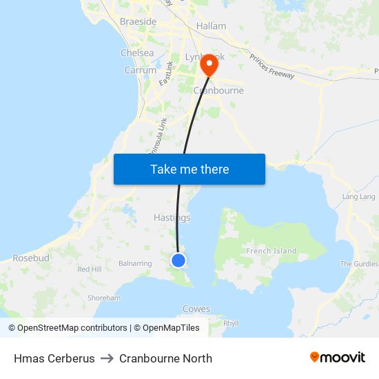 Hmas Cerberus to Cranbourne North map