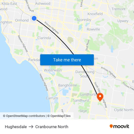 Hughesdale to Cranbourne North map