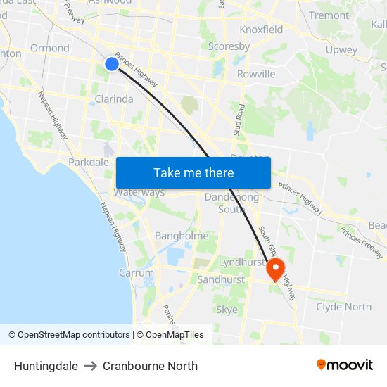 Huntingdale to Cranbourne North map