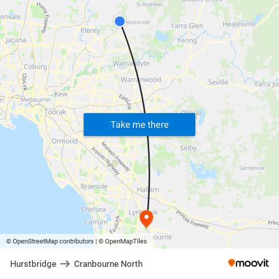 Hurstbridge to Cranbourne North map