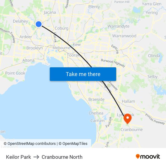 Keilor Park to Cranbourne North map