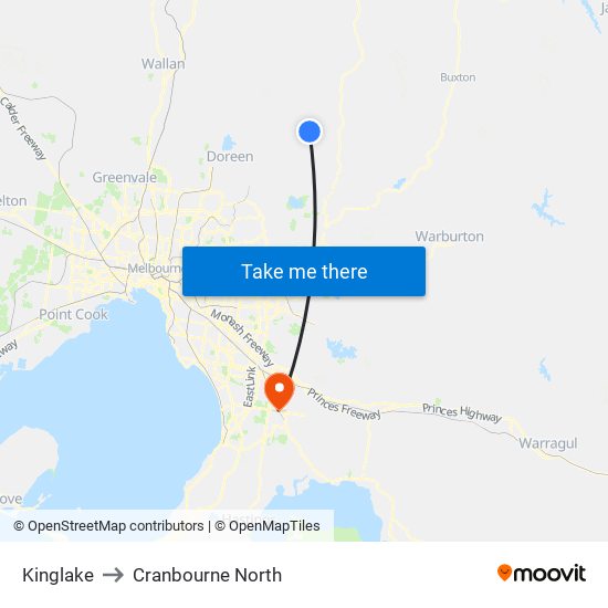 Kinglake to Cranbourne North map