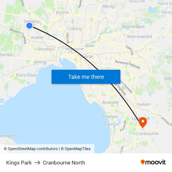 Kings Park to Cranbourne North map