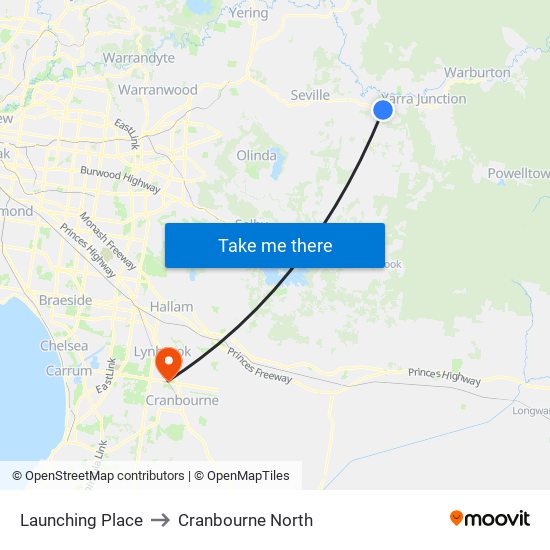 Launching Place to Cranbourne North map