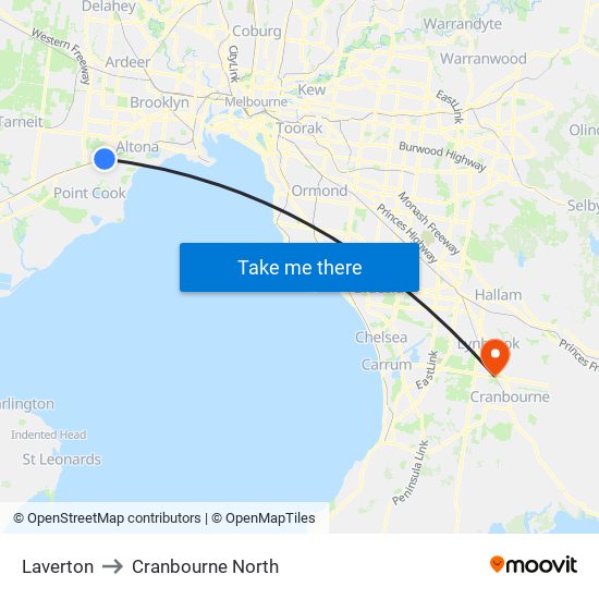 Laverton to Cranbourne North map