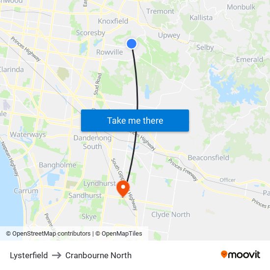 Lysterfield to Cranbourne North map