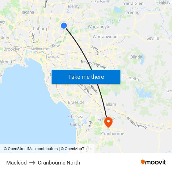 Macleod to Cranbourne North map