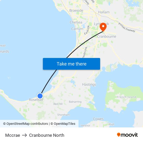 Mccrae to Cranbourne North map