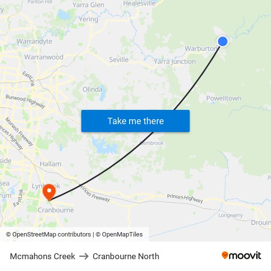 Mcmahons Creek to Cranbourne North map