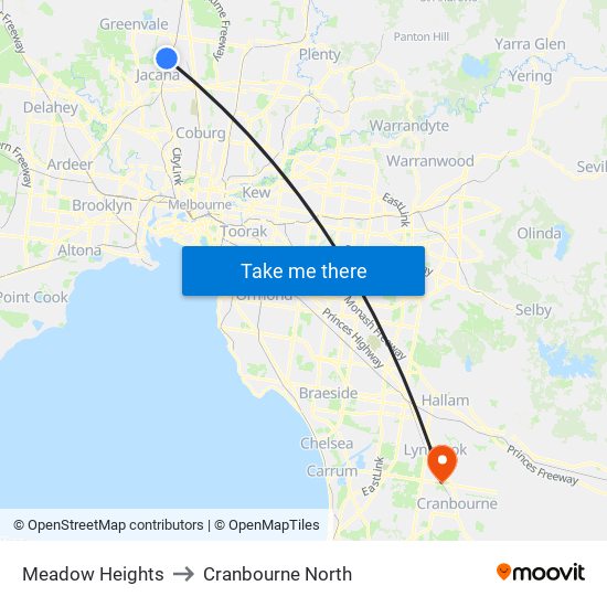 Meadow Heights to Cranbourne North map