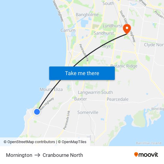 Mornington to Cranbourne North map