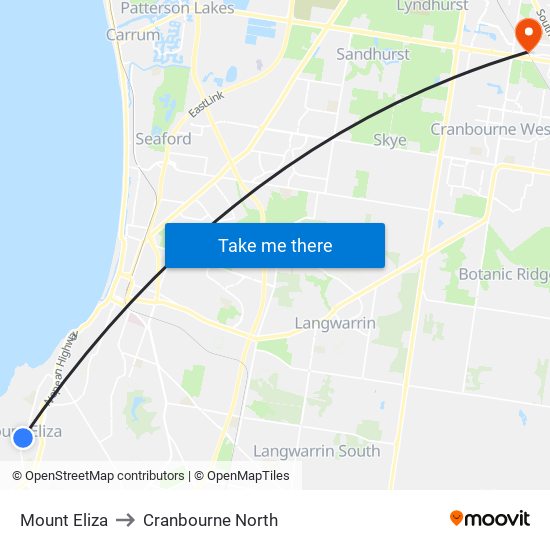 Mount Eliza to Cranbourne North map