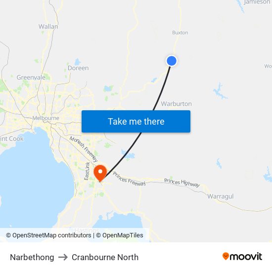 Narbethong to Cranbourne North map