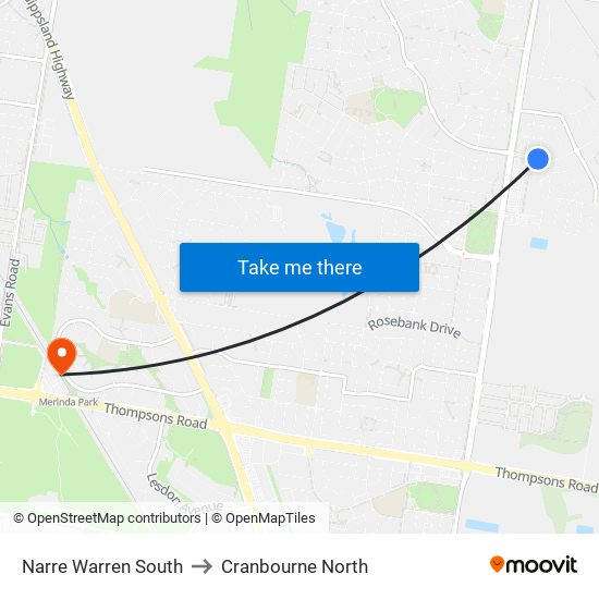 Narre Warren South to Cranbourne North map