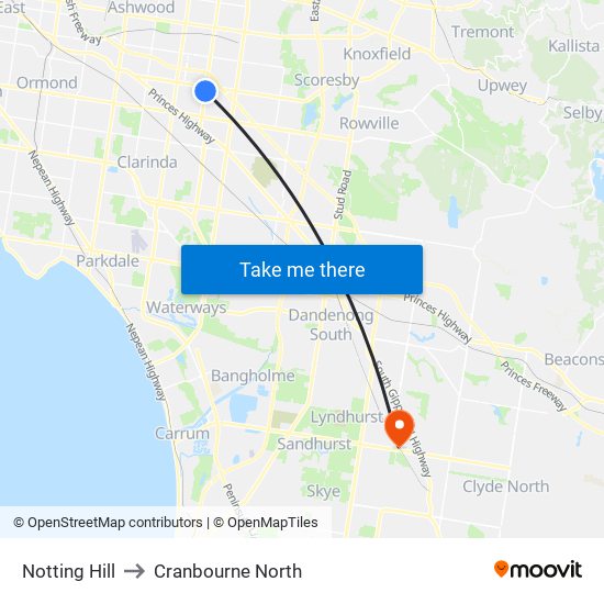 Notting Hill to Cranbourne North map