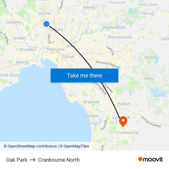 Oak Park to Cranbourne North map